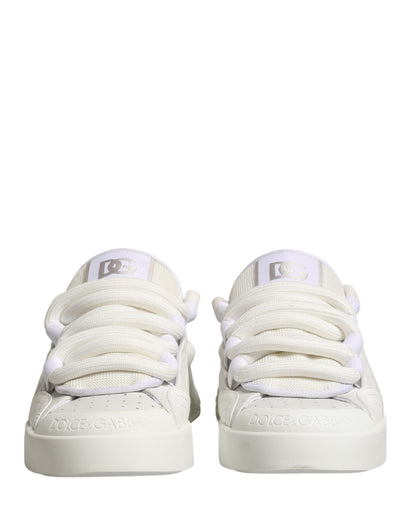 Dolce & Gabbana White Calfskin Leather Low Top Sneakers