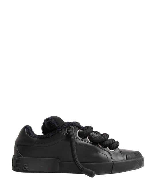 Dolce & Gabbana Black Calf Leather Nappa Lace-Up Sneakers