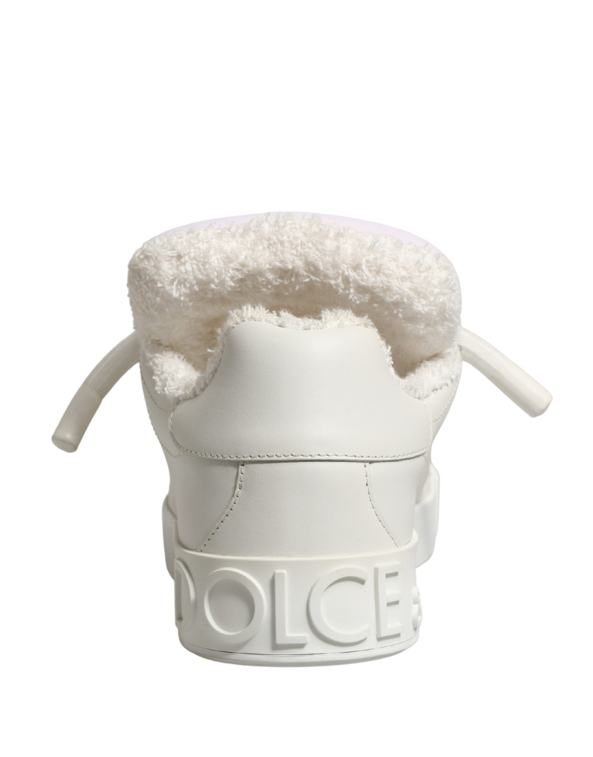 Dolce & Gabbana White Leather Shearling Fur Low Top Sneakers