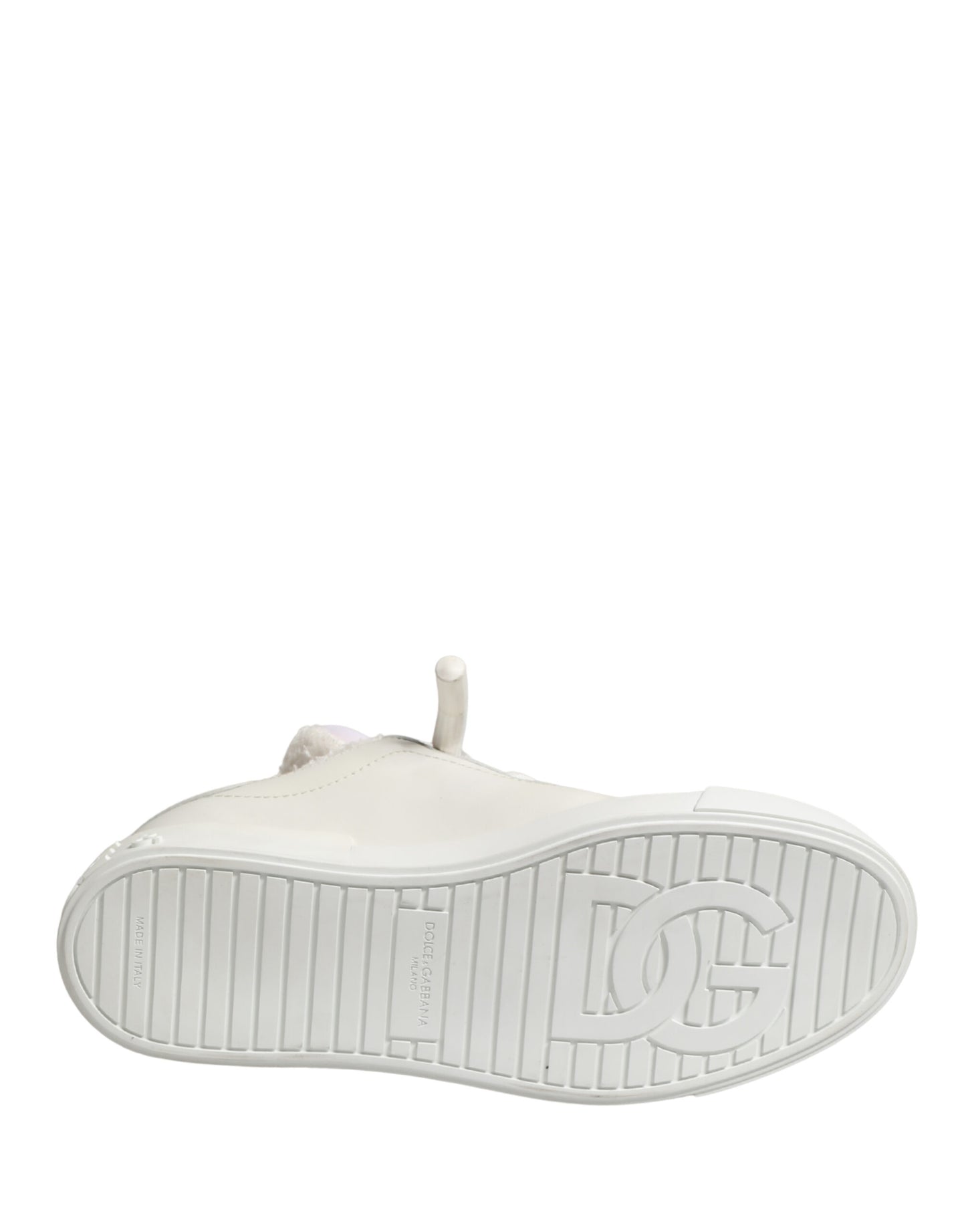 Dolce & Gabbana White Leather Shearling Fur Low Top Sneakers