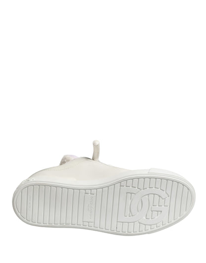 Dolce & Gabbana White Leather Shearling Fur Low Top Sneakers