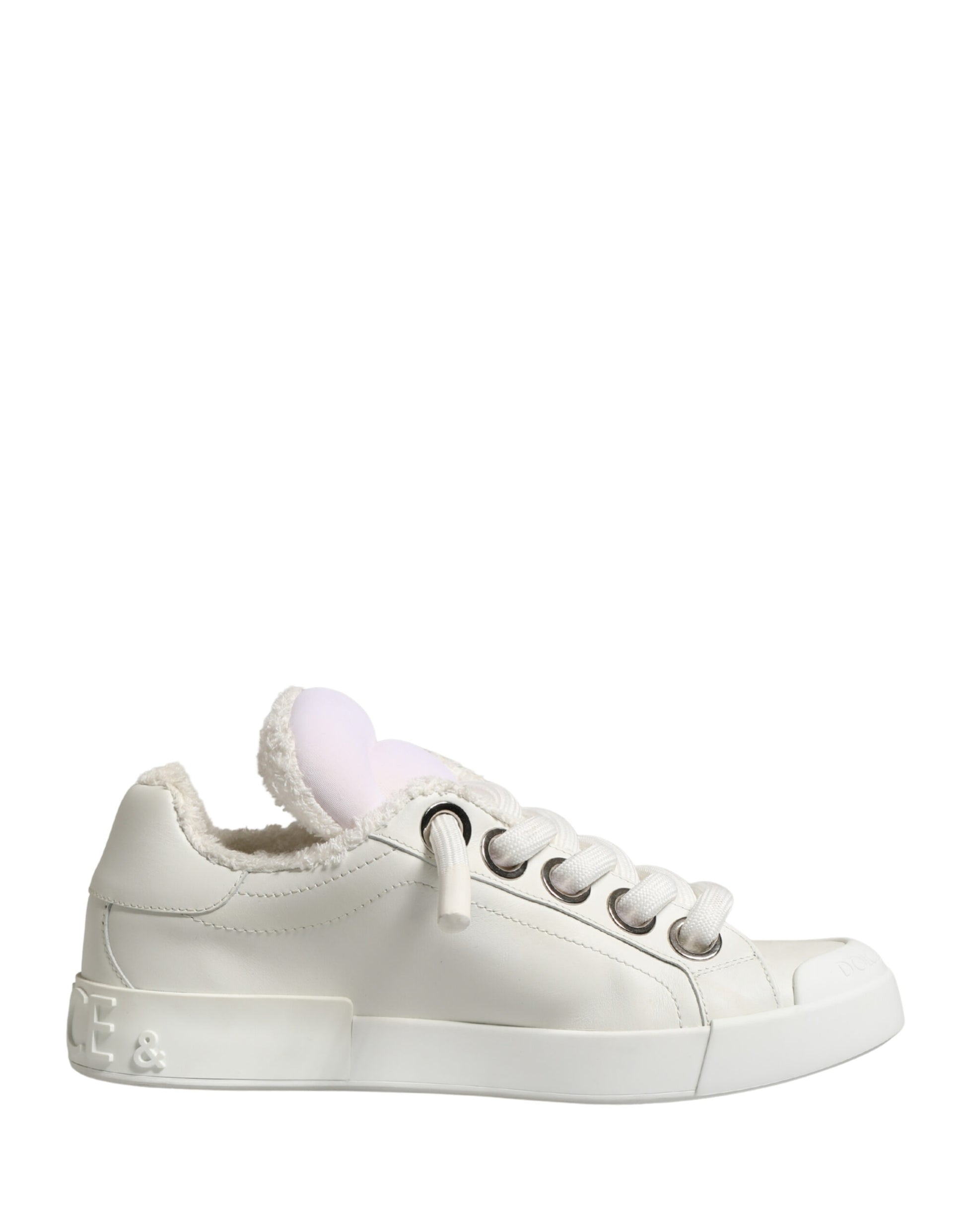 Dolce & Gabbana White Leather Shearling Fur Low Top Sneakers
