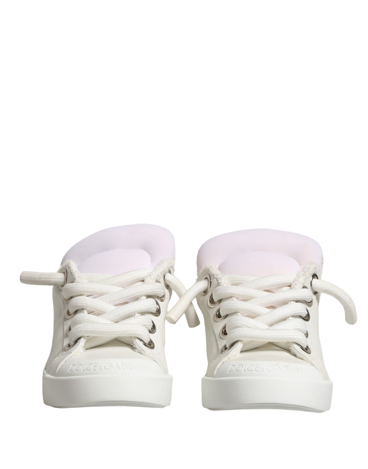 Dolce & Gabbana White Leather Shearling Fur Low Top Sneakers