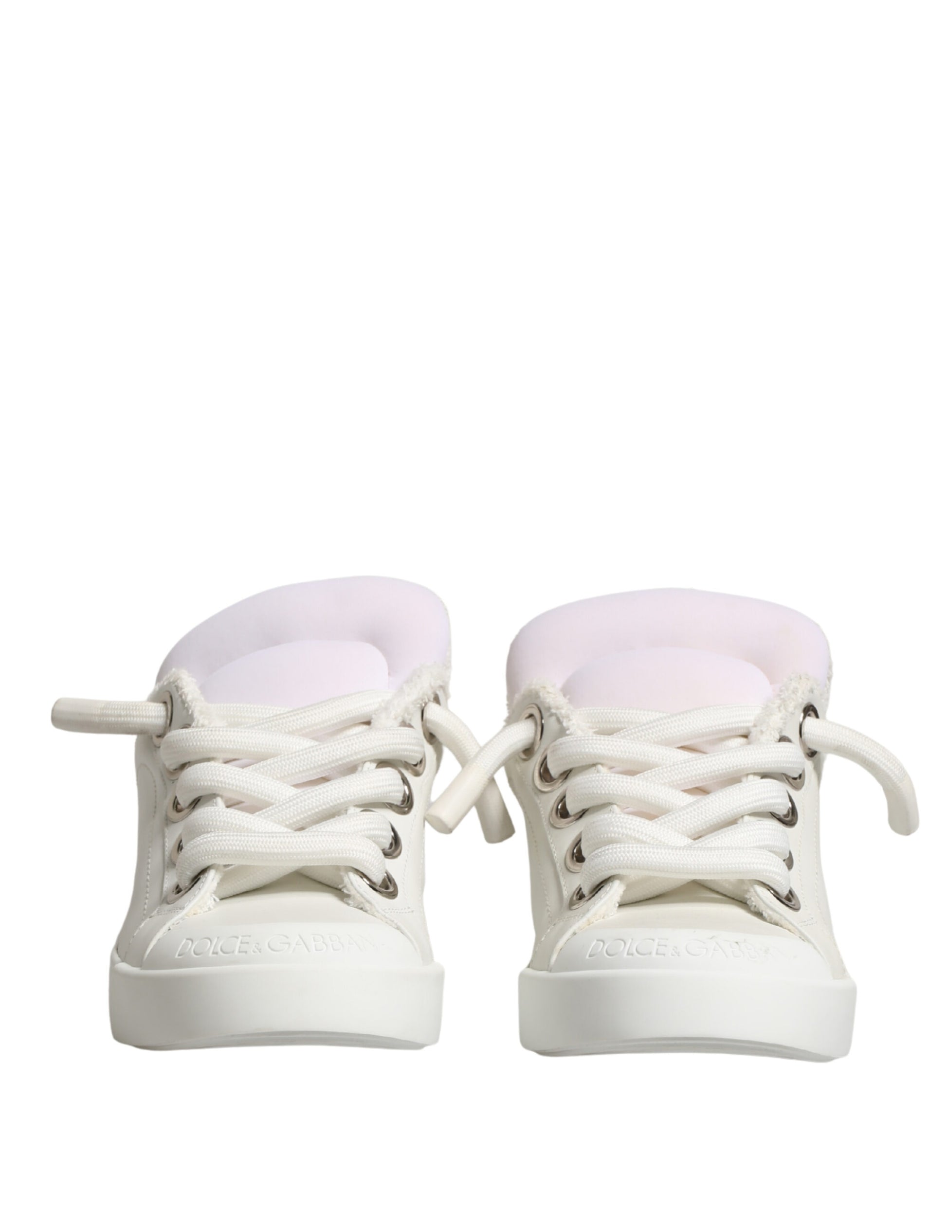 Dolce & Gabbana White Leather Shearling Fur Low Top Sneakers