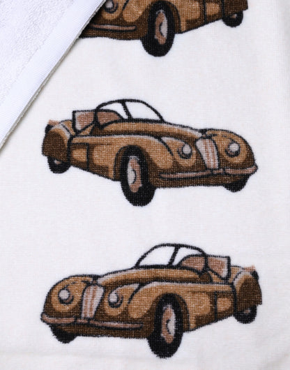 Dolce & Gabbana White Cotton Car Graphic Print Beach Towel