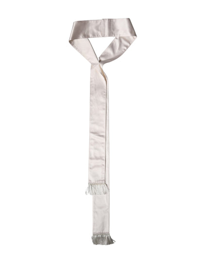 Dolce & Gabbana White Silk Satin Fringes Foulard Men Scarf