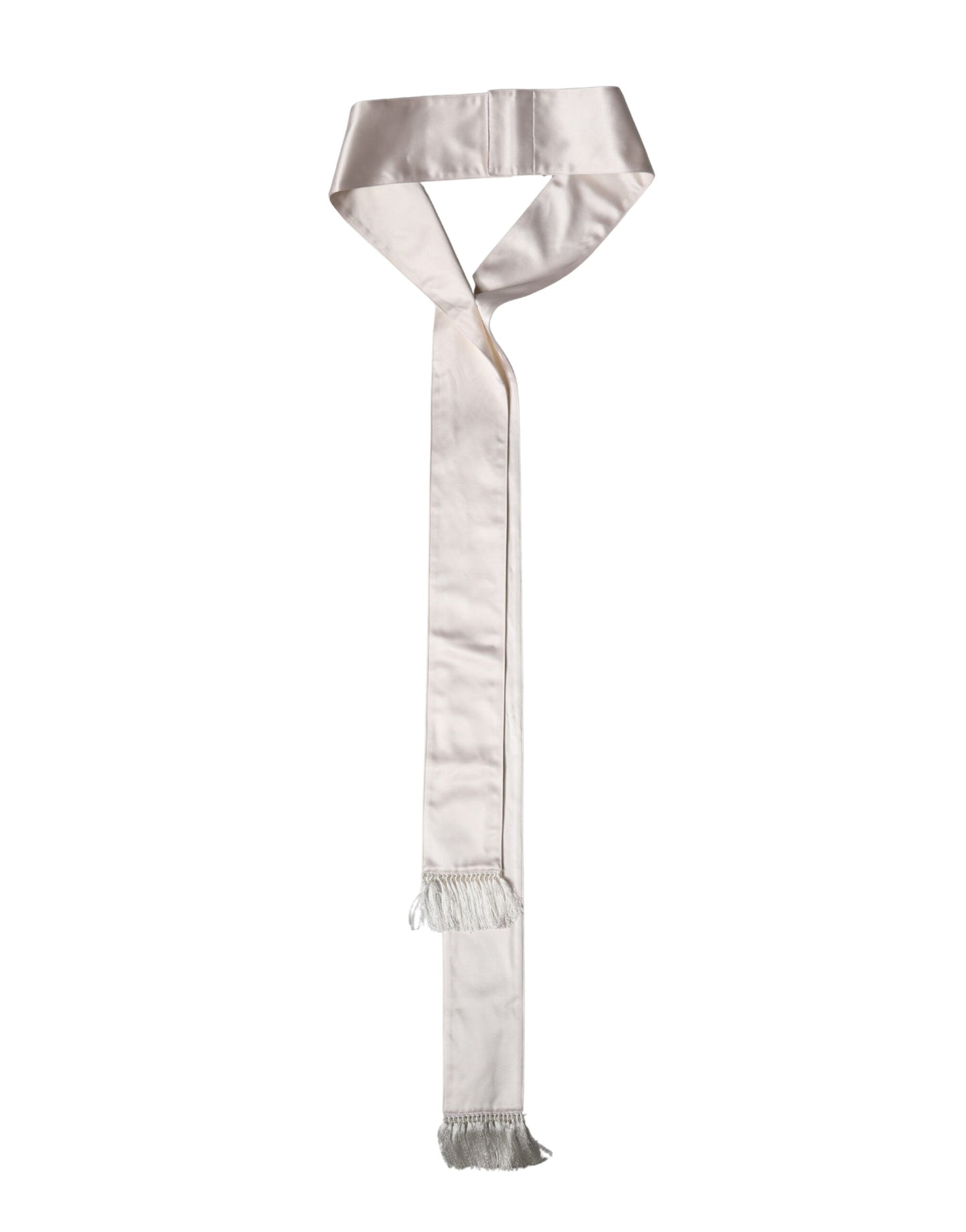 Dolce & Gabbana White Silk Satin Fringes Foulard Men Scarf