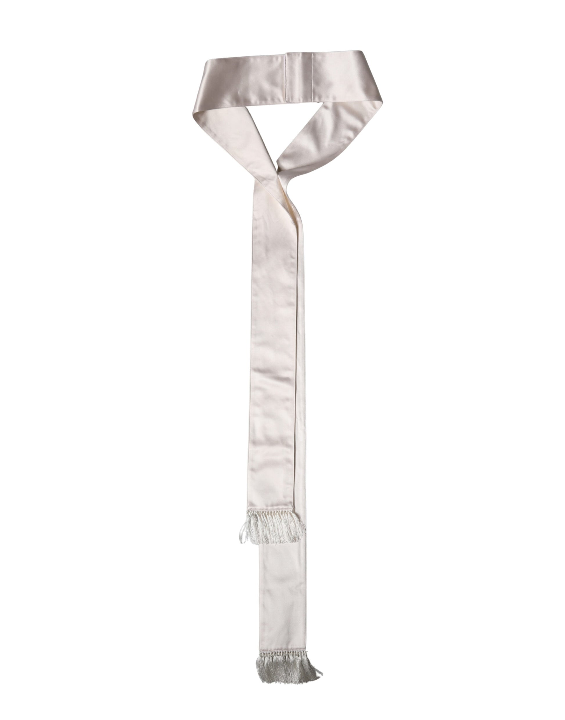 Dolce & Gabbana White Silk Satin Fringes Foulard Men Scarf