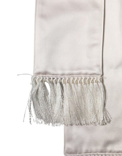 Dolce & Gabbana White Silk Satin Fringes Foulard Men Scarf
