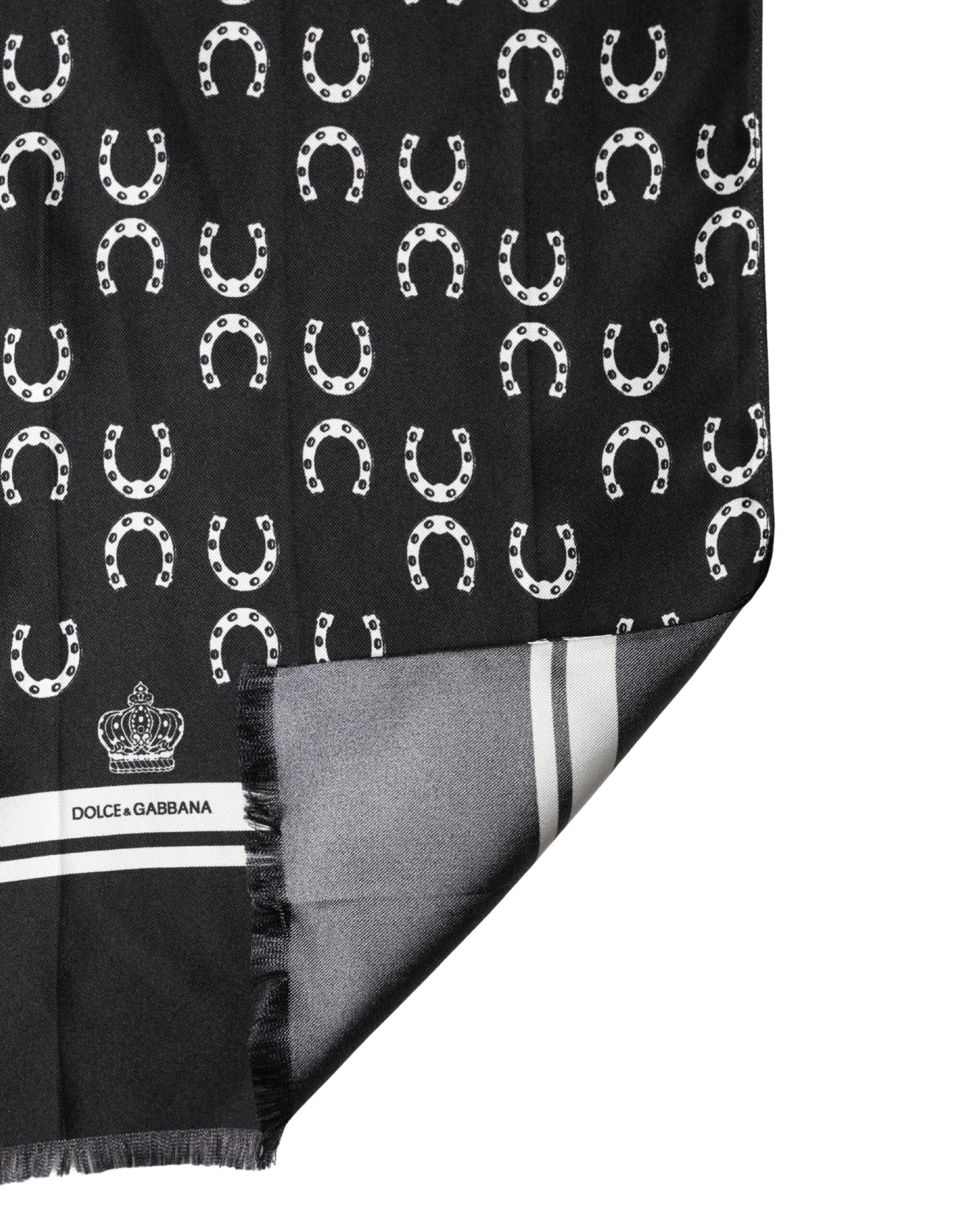 Dolce & Gabbana Black Horseshoe Silk Neck Foulard