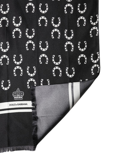 Dolce & Gabbana Black Horseshoe Silk Neck Foulard