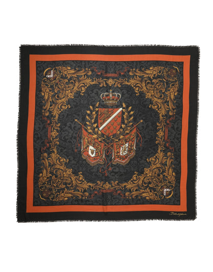 Dolce & Gabbana Multicolor Crest Print Cashmere Men Scarf