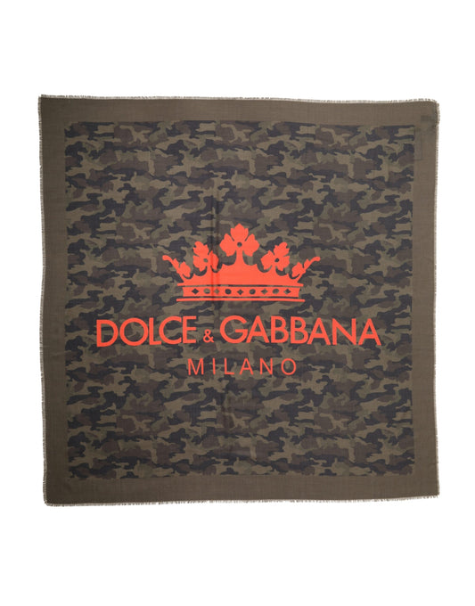 Dolce & Gabbana Green Camouflage Logo Cashmere 138cm x 137cm Men Scarf
