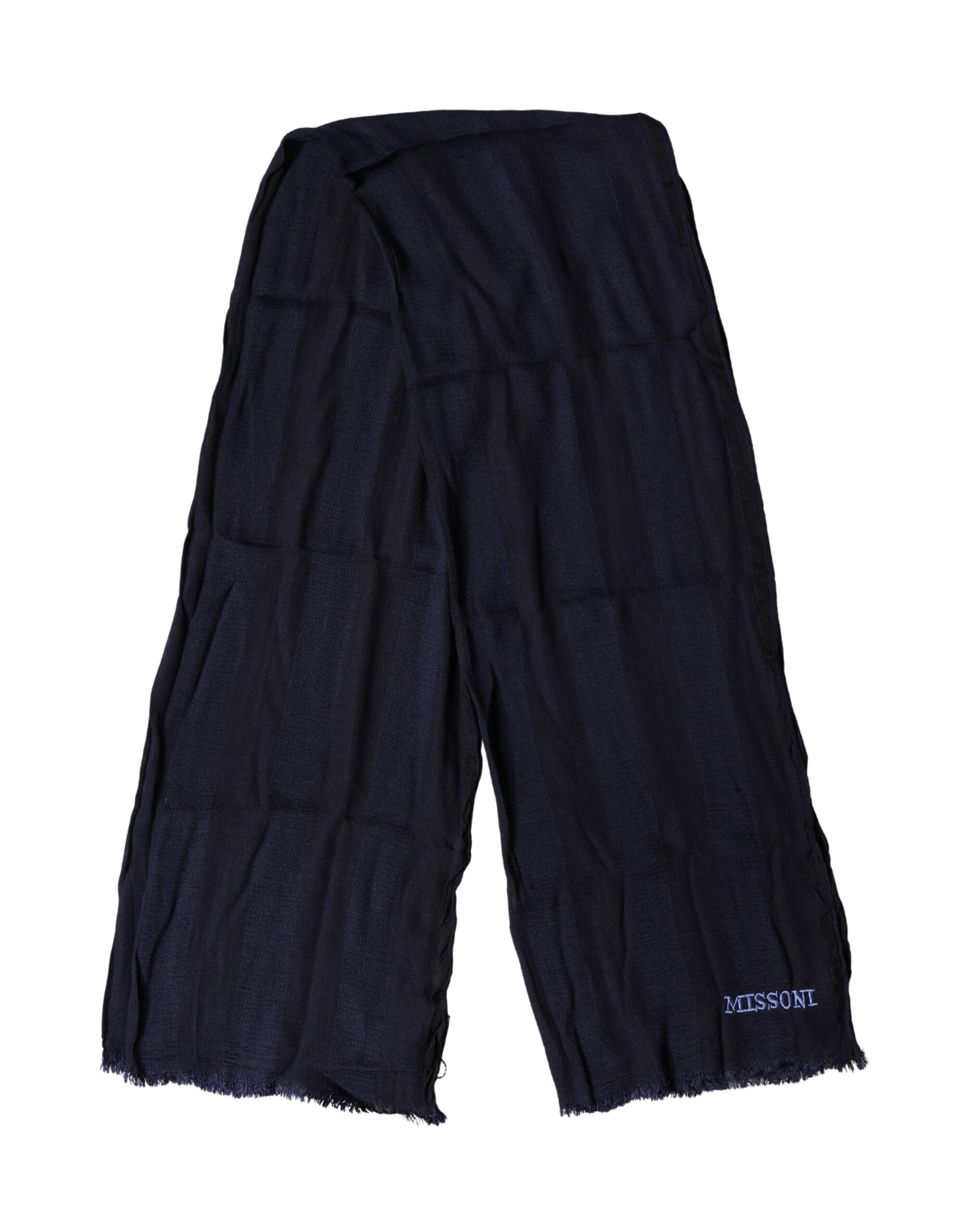 Dolce & Gabbana Dark Blue Wool Knit Unisex Wrap Fringe Shawl Scarf