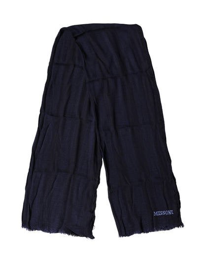 Dolce & Gabbana Dark Blue Wool Knit Unisex Wrap Fringe Shawl Scarf