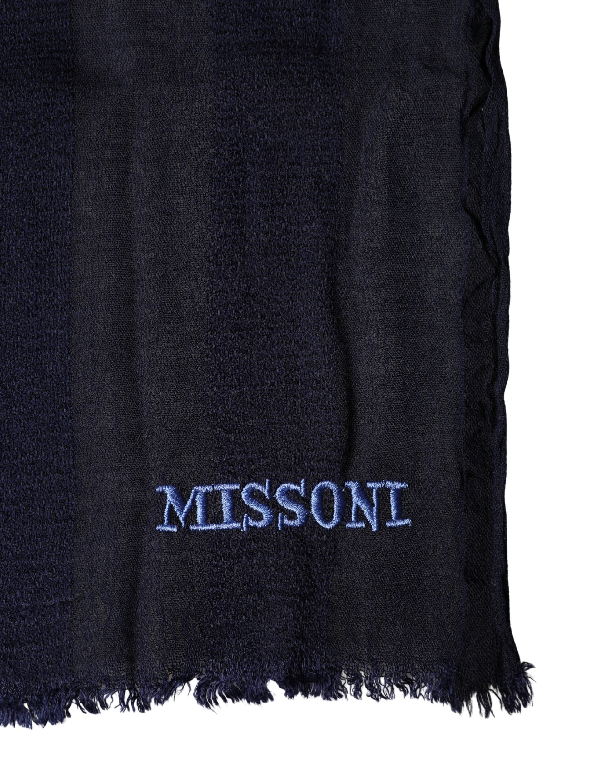 Dolce & Gabbana Dark Blue Wool Knit Unisex Wrap Fringe Shawl Scarf