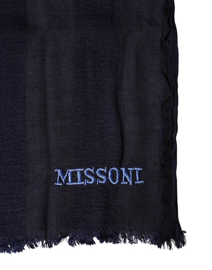 Dolce & Gabbana Dark Blue Wool Knit Unisex Wrap Fringe Shawl Scarf