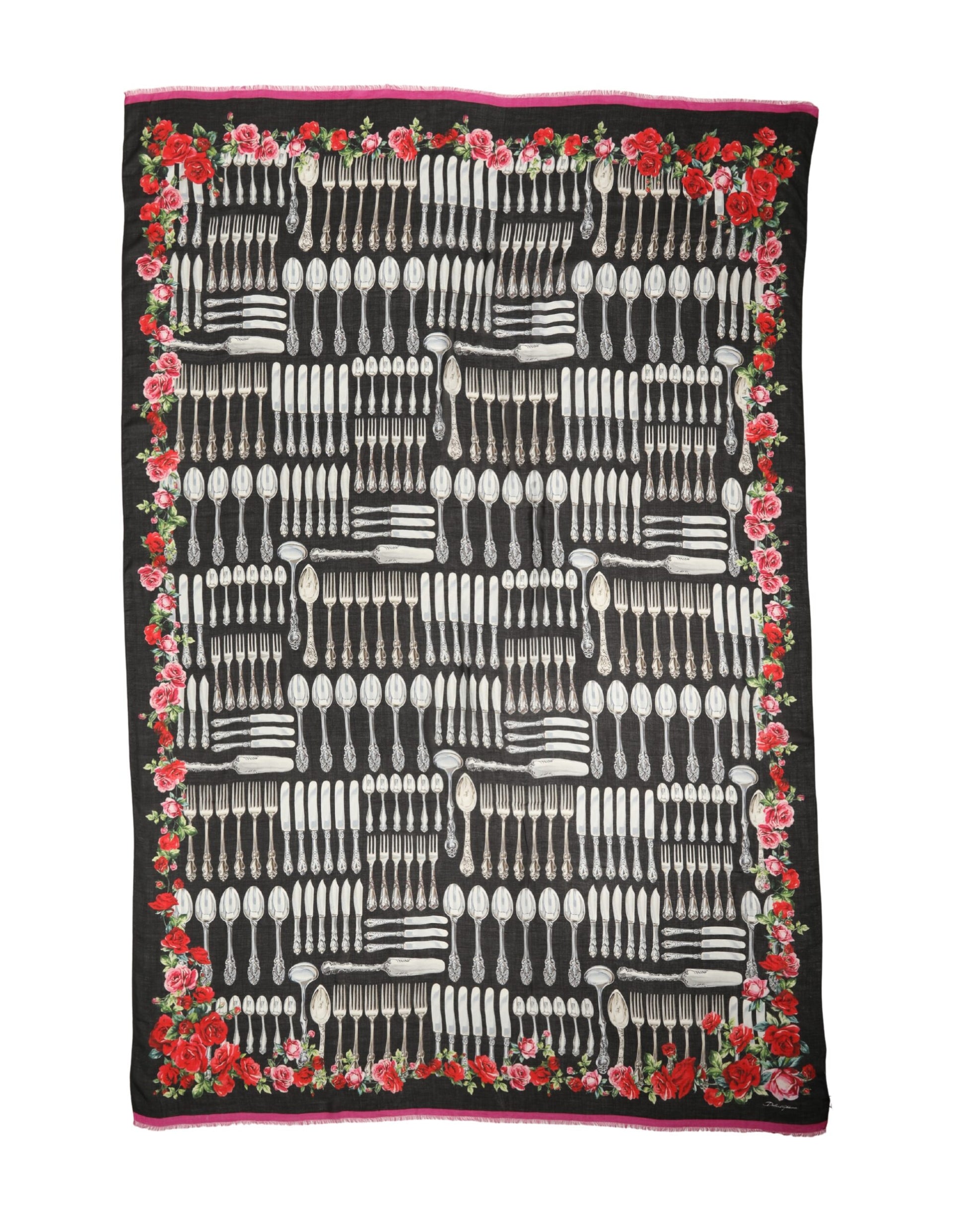Dolce & Gabbana Multicolor Cutlery Floral Wrap Shawl