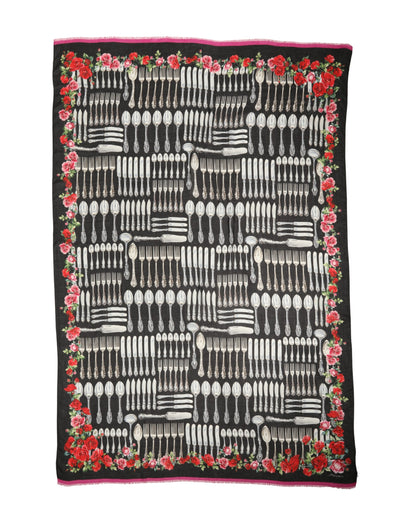 Dolce & Gabbana Multicolor Cutlery Floral Wrap Shawl