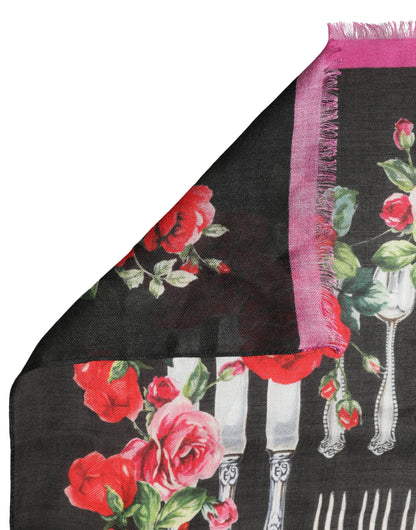 Dolce & Gabbana Multicolor Cutlery Floral Wrap Shawl