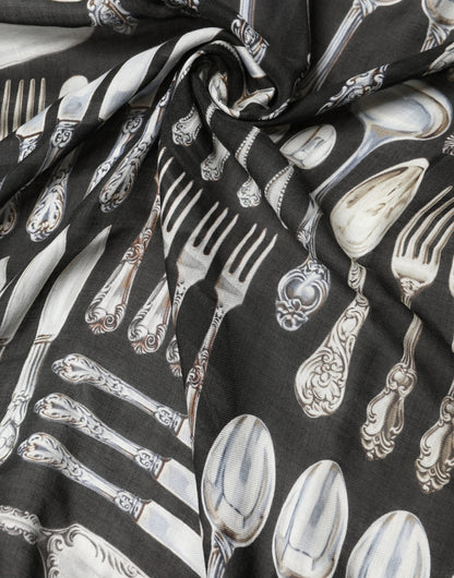 Dolce & Gabbana Multicolor Cutlery Floral Wrap Shawl