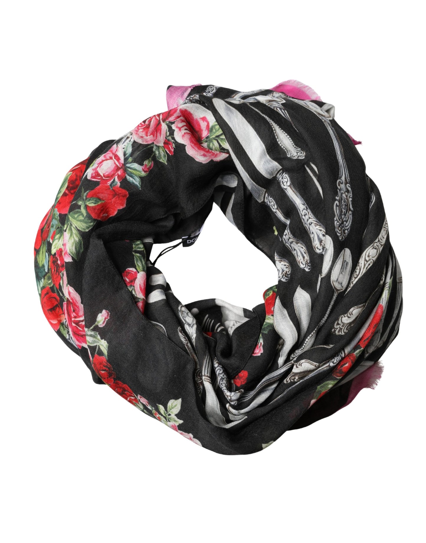 Dolce & Gabbana Multicolor Cutlery Floral Wrap Shawl