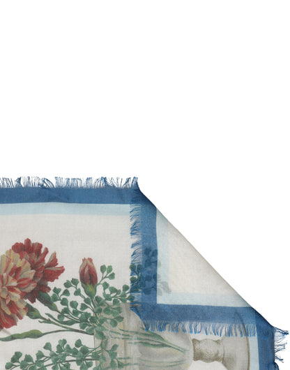 Dolce & Gabbana White Flower Vase Cashmere Stole Wrap 132cm x 128cm Scarf