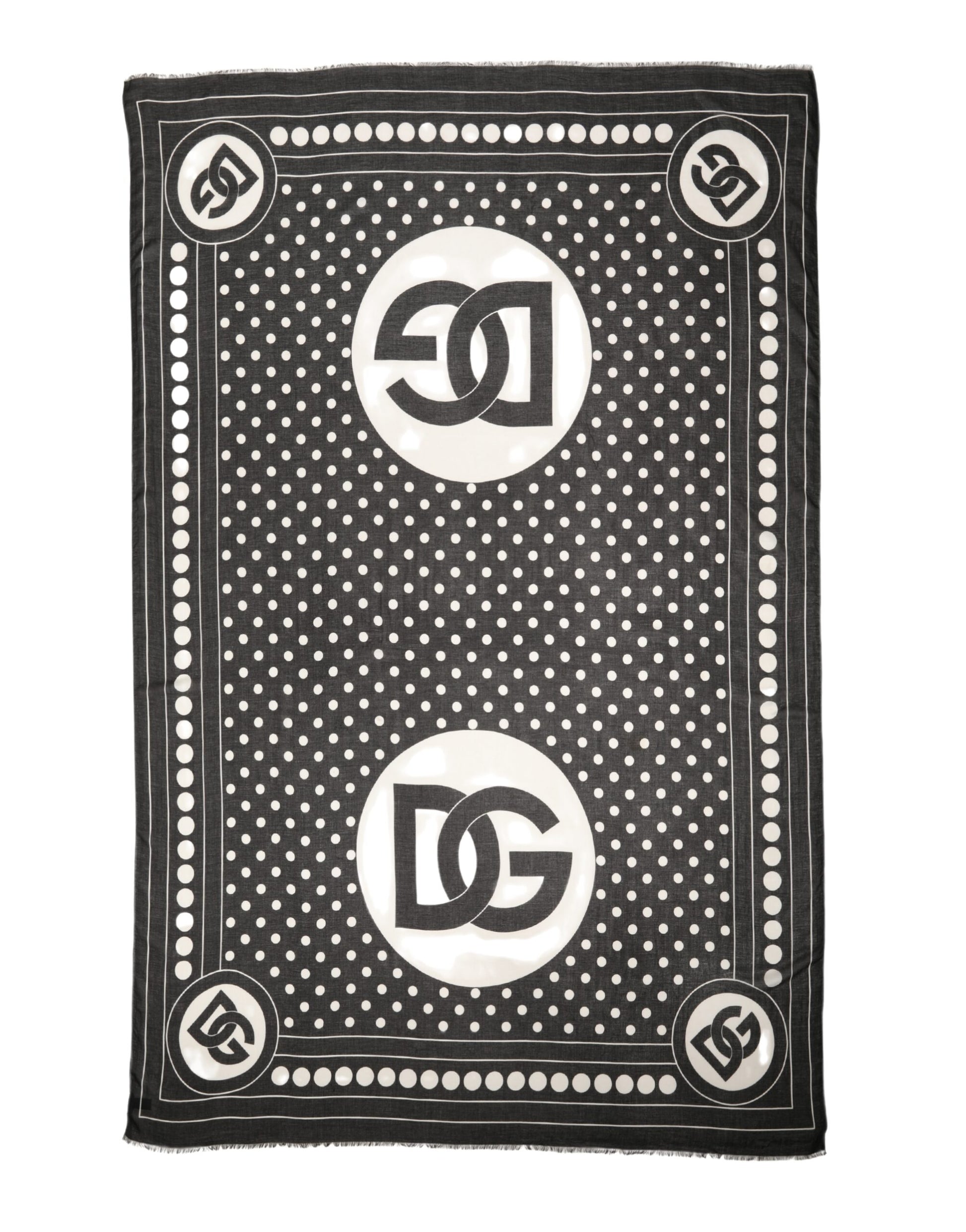 Dolce & Gabbana Black White Polka Dot Logo Stole Wrap 188cm x 116cm Scarf