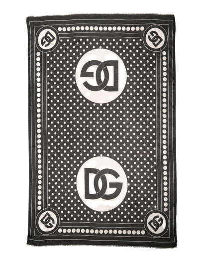 Dolce & Gabbana Black White Polka Dot Logo Stole Wrap 188cm x 116cm Scarf