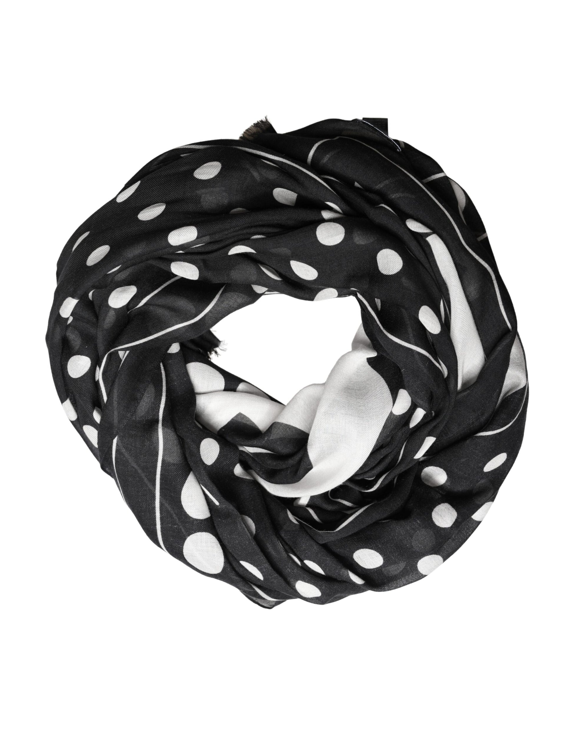 Dolce & Gabbana Black White Polka Dot Logo Stole Wrap 188cm x 116cm Scarf