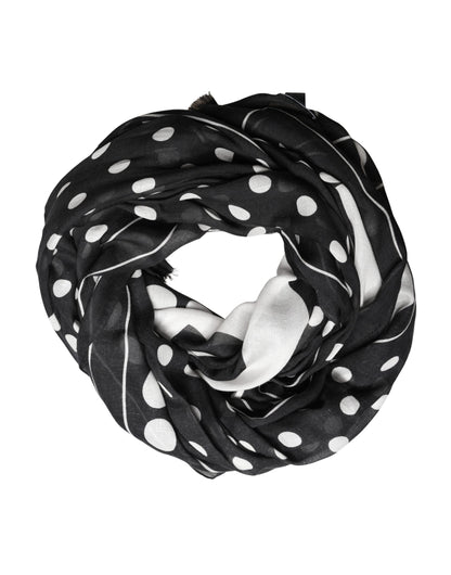 Dolce & Gabbana Black White Polka Dot Logo Stole Wrap 188cm x 116cm Scarf