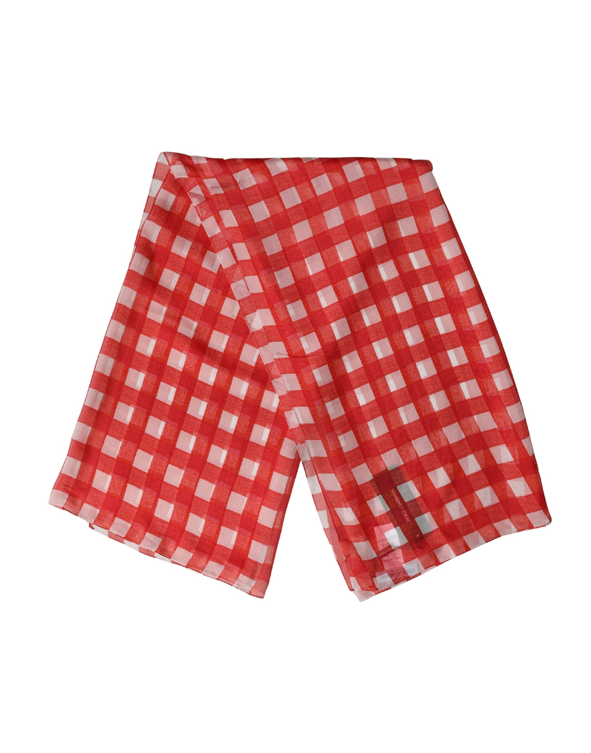 Dolce & Gabbana White Red Check Silk Wrap Foulard Scarf