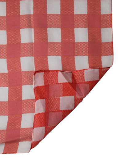 Dolce & Gabbana White Red Check Silk Wrap Foulard Scarf