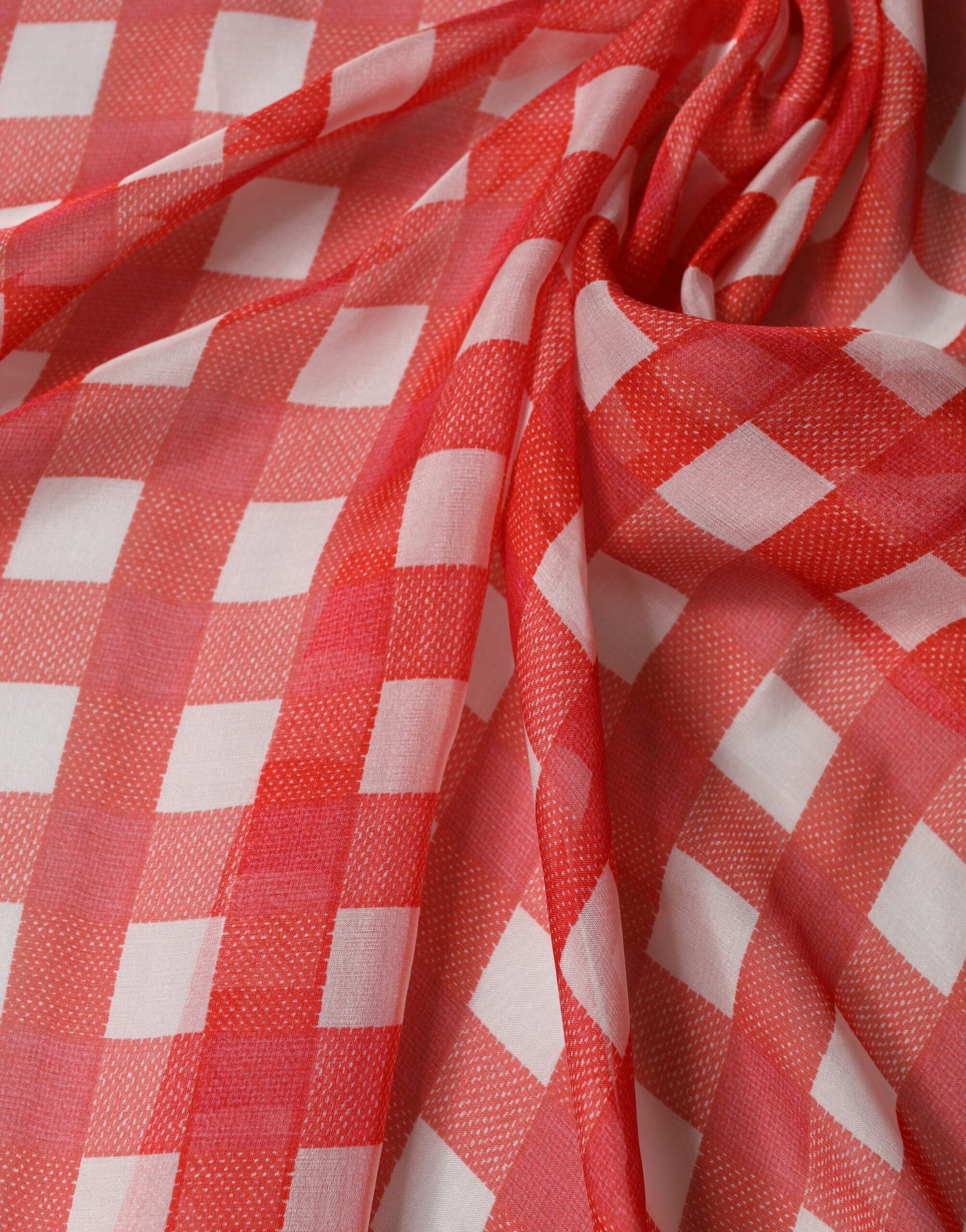 Dolce & Gabbana White Red Check Silk Wrap Foulard Scarf