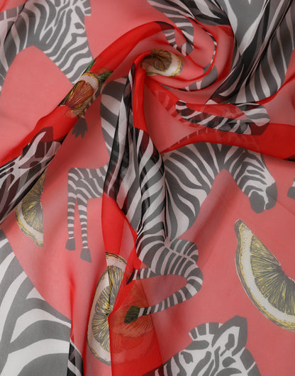 Dolce & Gabbana Red Zebra Print Silk Wrap Shawl Stole