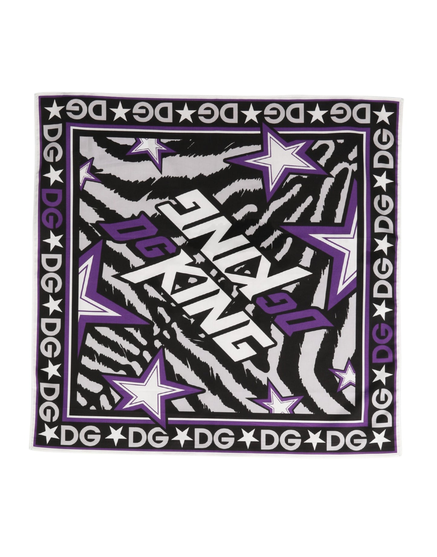 Dolce & Gabbana Black Purple DG King Cotton Foulard Scarf
