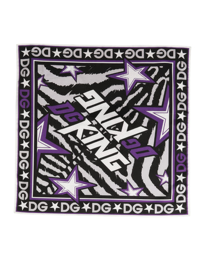 Dolce & Gabbana Black Purple DG King Cotton Foulard Scarf