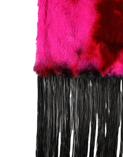 Dolce & Gabbana Pink Black Faux Fur Neck Wrap with Fringes