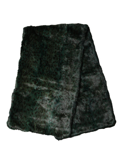 Dolce & Gabbana Black Green Stripe Faux Fur Shawl Neck Wrap Scarf