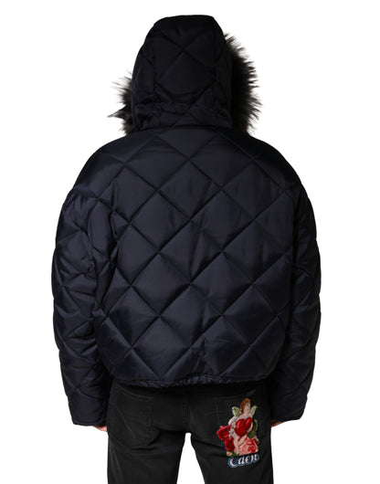 Dolce & Gabbana Black Quilted Fur Shearling Hooded Re-Edition Jacket for Men