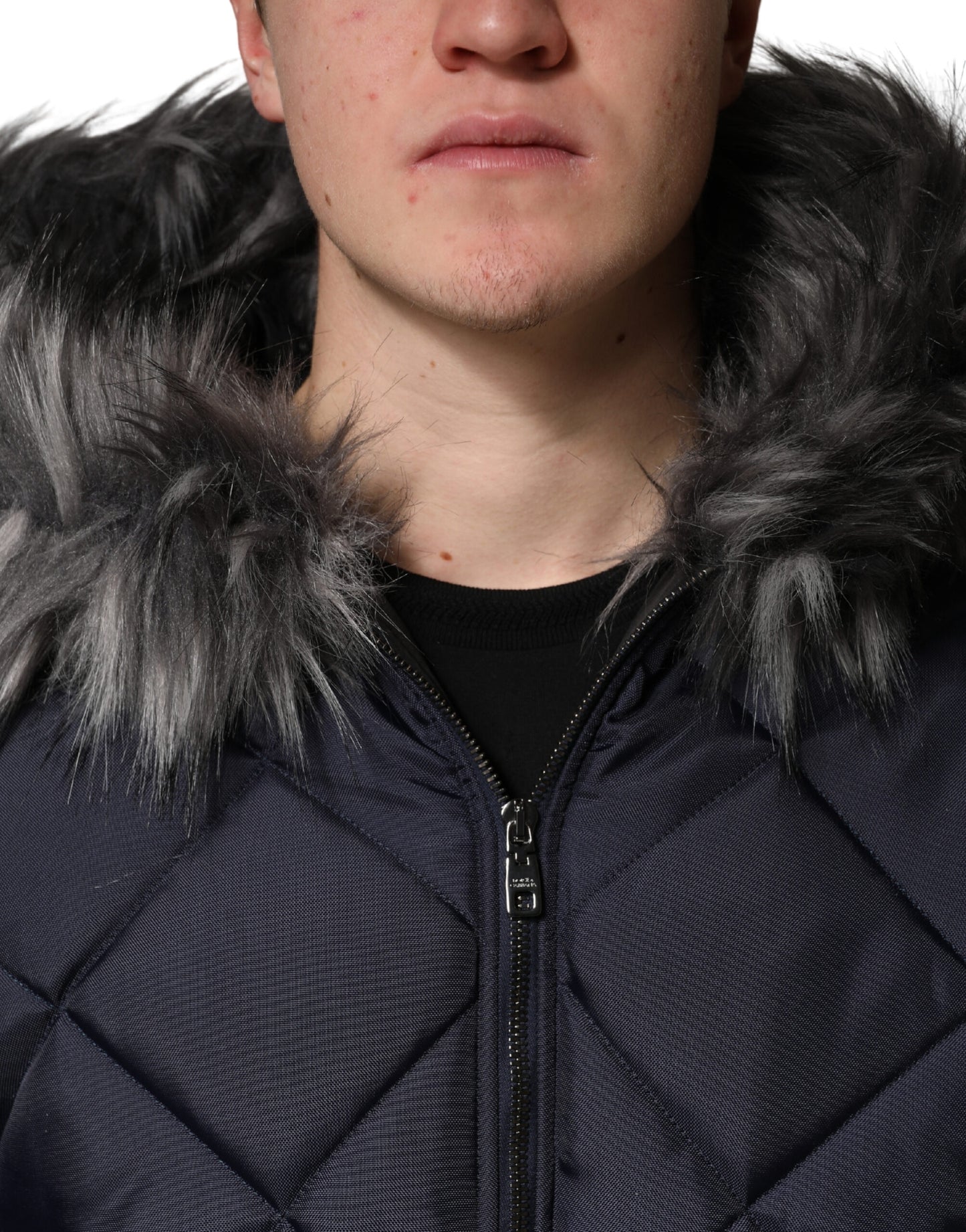 Dolce & Gabbana Black Quilted Fur Shearling Hooded Re-Edition Jacket for Men