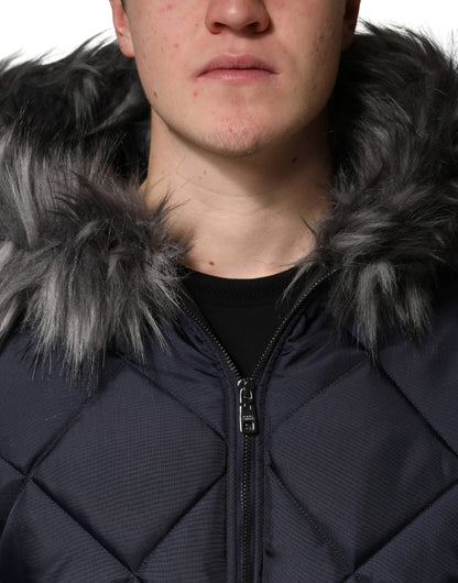Dolce & Gabbana Black Quilted Fur Shearling Hooded Re-Edition Jacket for Men