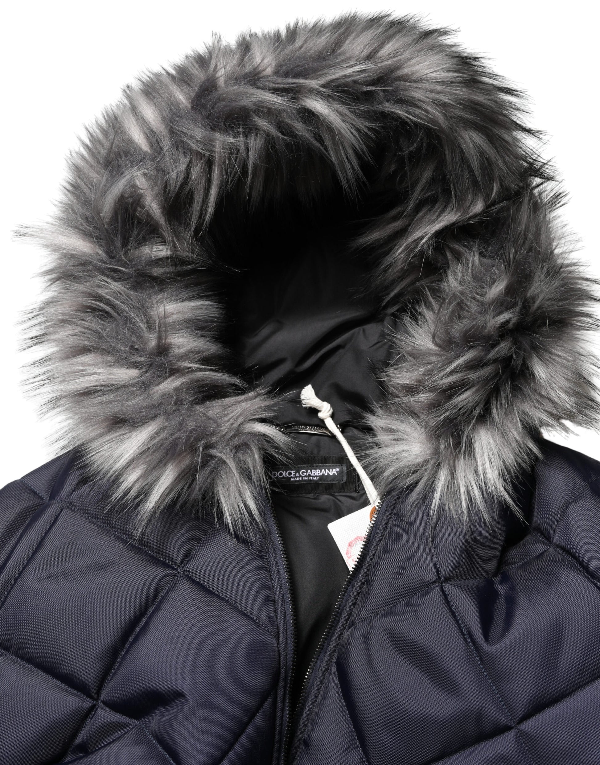 Dolce & Gabbana Black Quilted Fur Shearling Hooded Re-Edition Jacket for Men