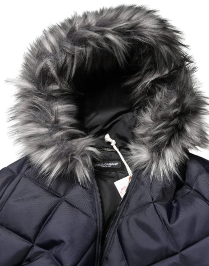 Dolce & Gabbana Black Quilted Fur Shearling Hooded Re-Edition Jacket for Men