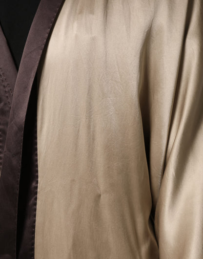Dolce & Gabbana Beige Silk Satin Long Coat Robe Jacket