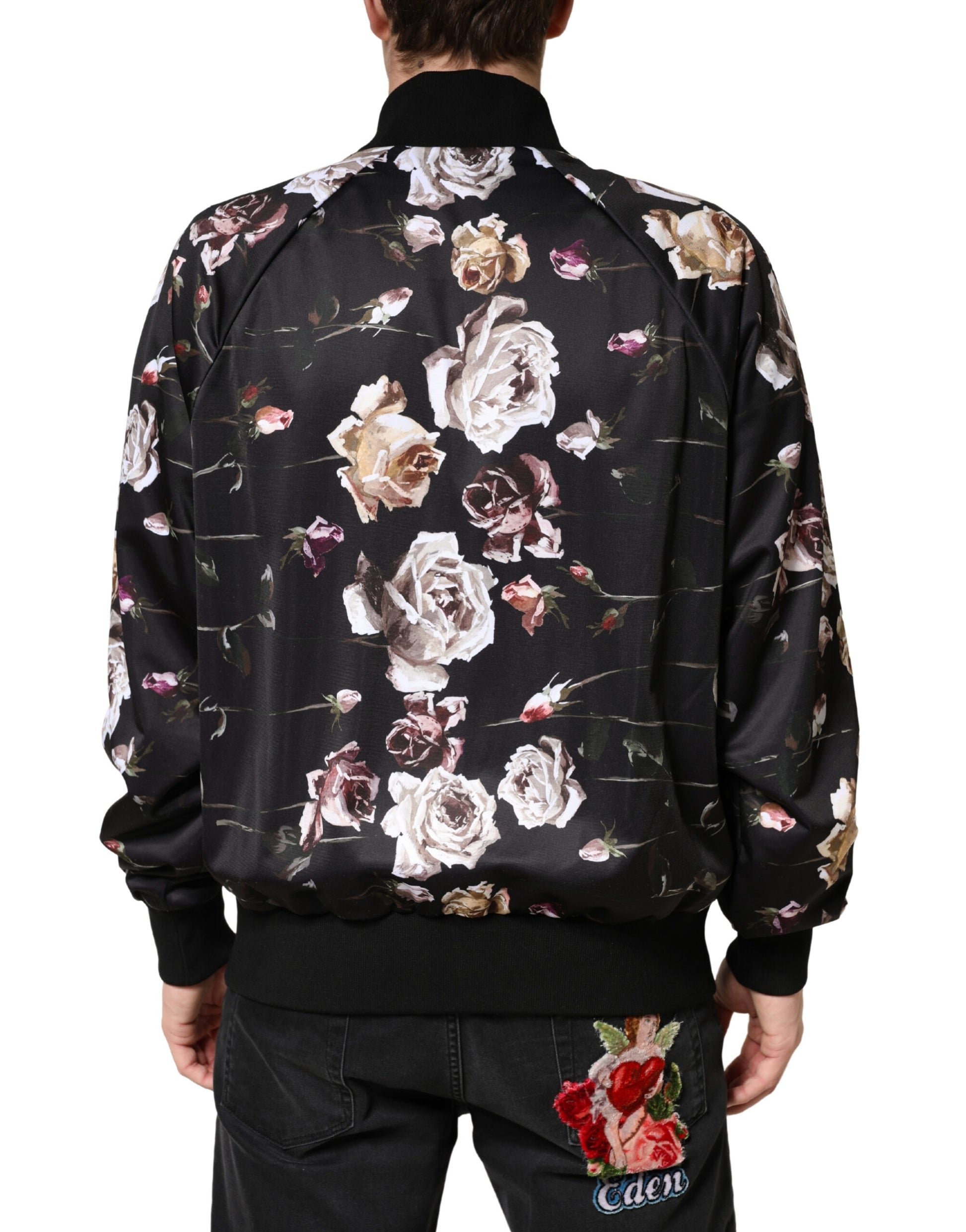 Dolce & Gabbana Black Floral Zip-Up Bomber Jacket for Men