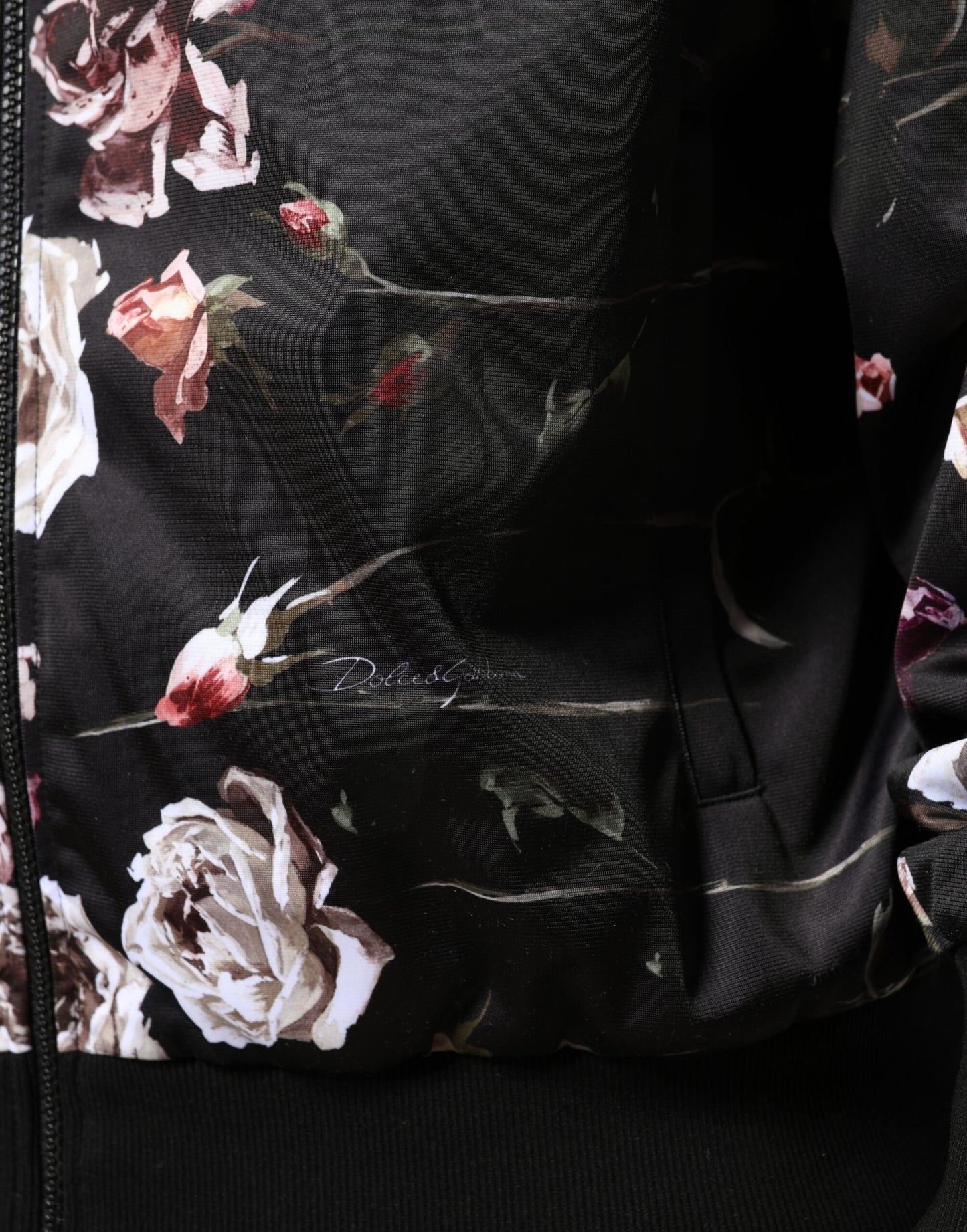 Dolce & Gabbana Black Floral Zip-Up Bomber Jacket for Men