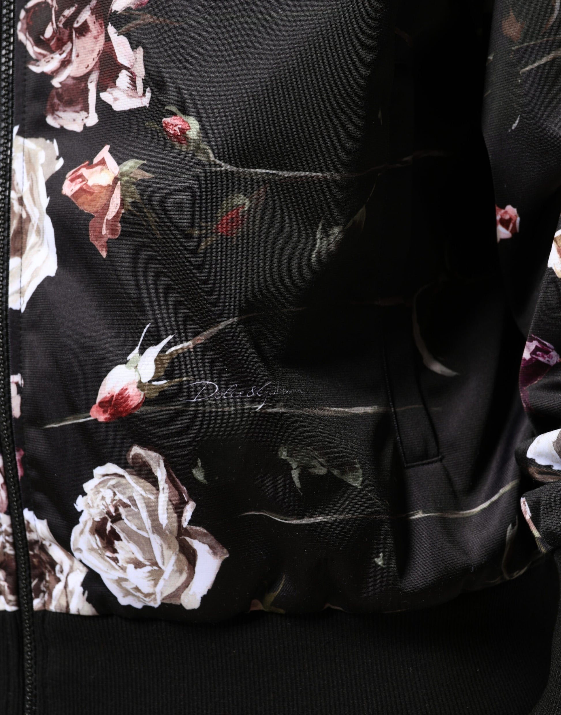 Dolce & Gabbana Black Floral Zip-Up Bomber Jacket for Men