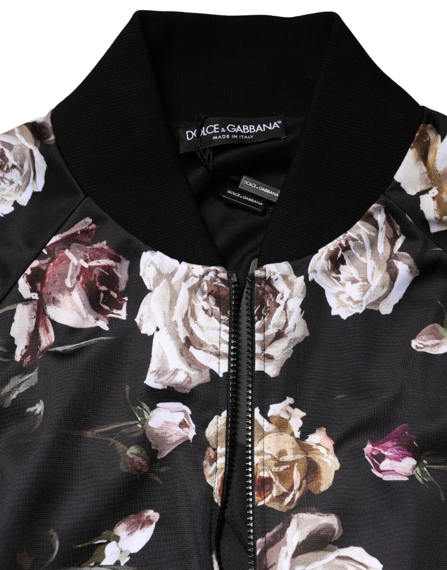Dolce & Gabbana Black Floral Zip-Up Bomber Jacket for Men