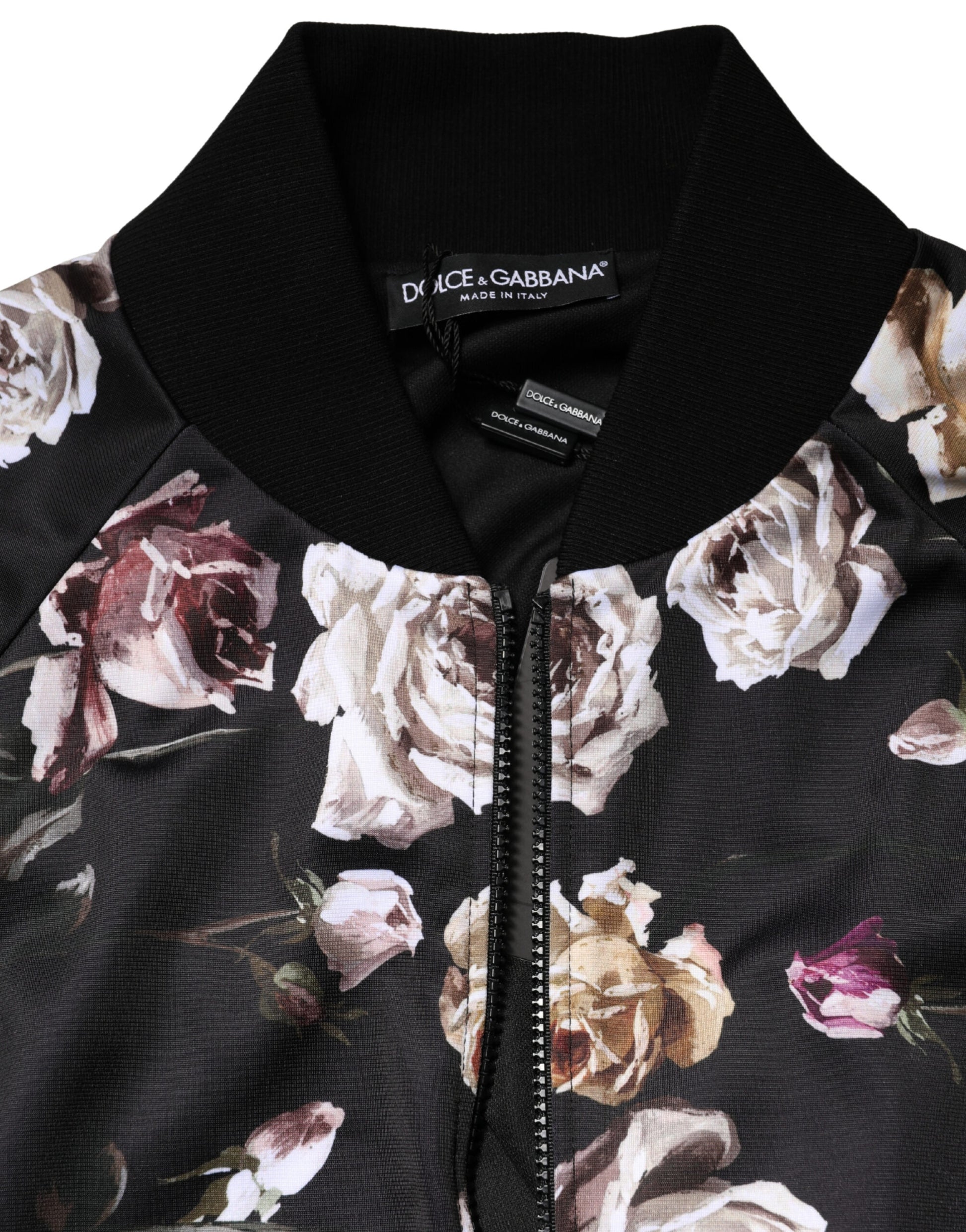Dolce & Gabbana Black Floral Zip-Up Bomber Jacket for Men